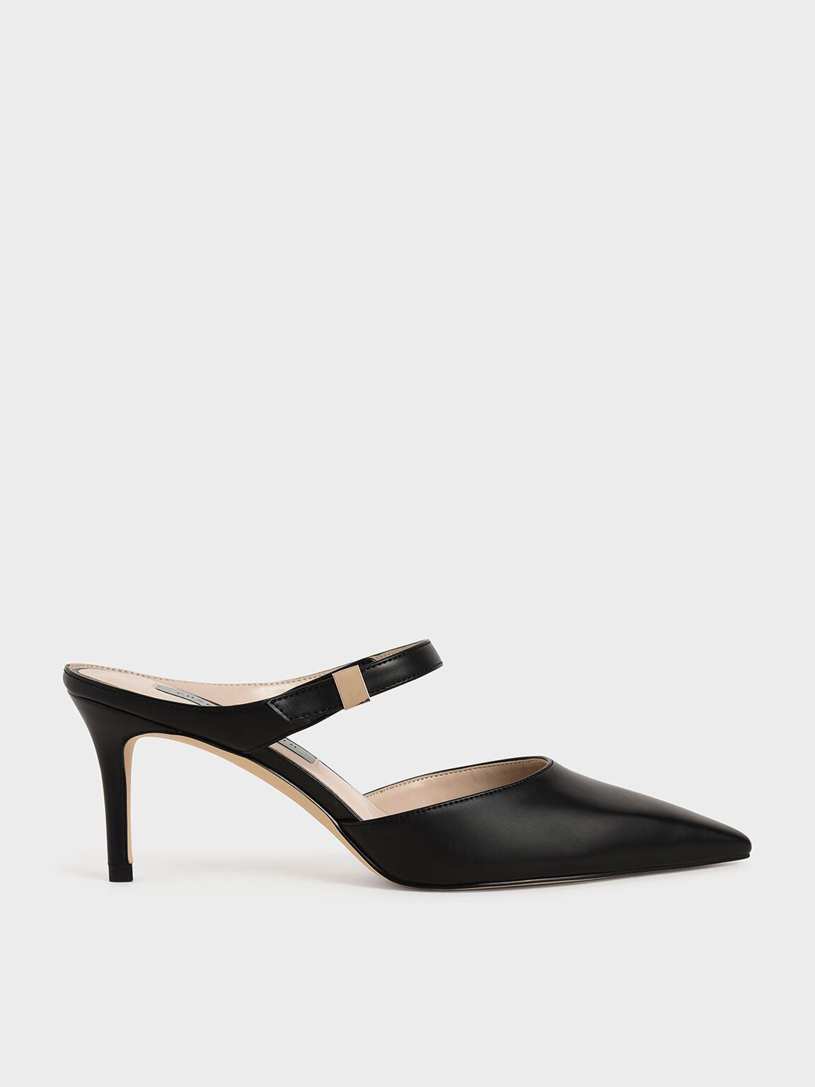 Delia Ankle Strap Mules in Black, product photograph