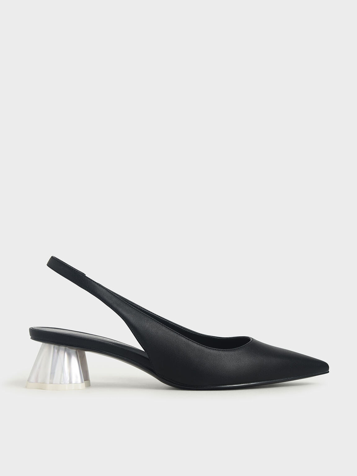 Mira Geometric Heel Slingback Pumps in Black, product photograph