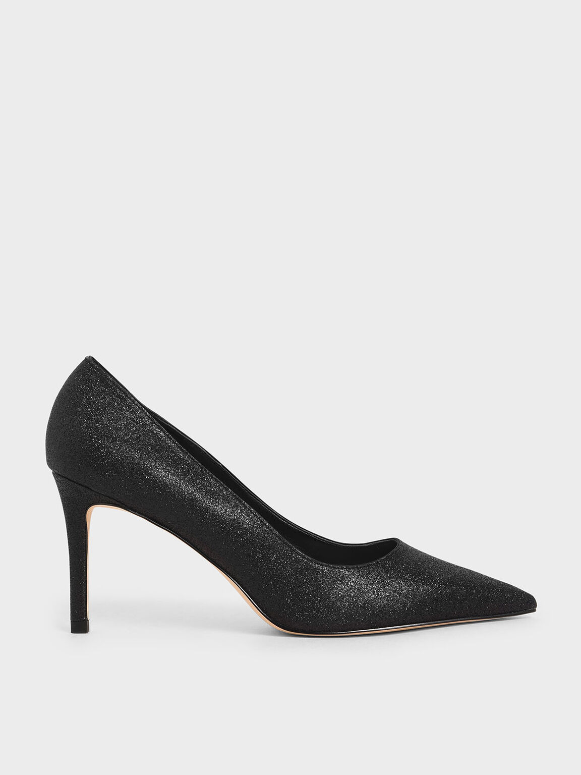 Celeste Glitter Stiletto Heel Pumps in Black, product photograph