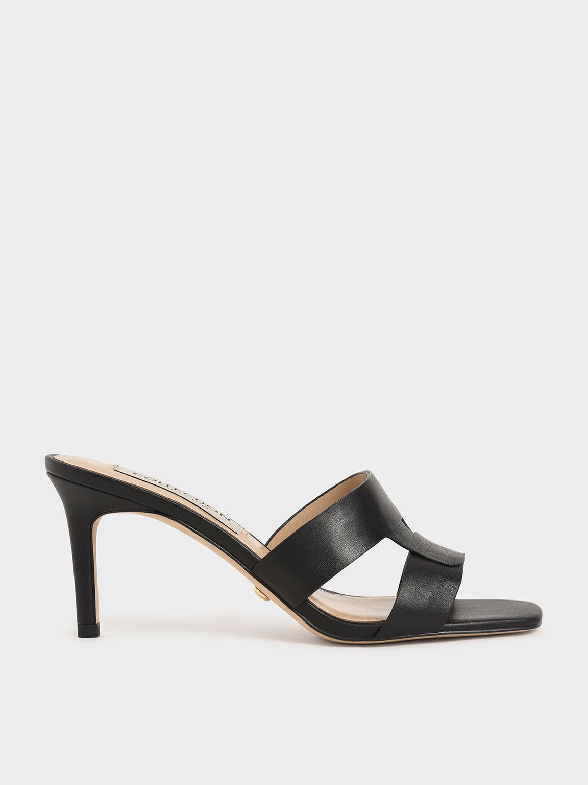 Kaya Leather Cut-Out Stiletto Mules in Black, product photograph