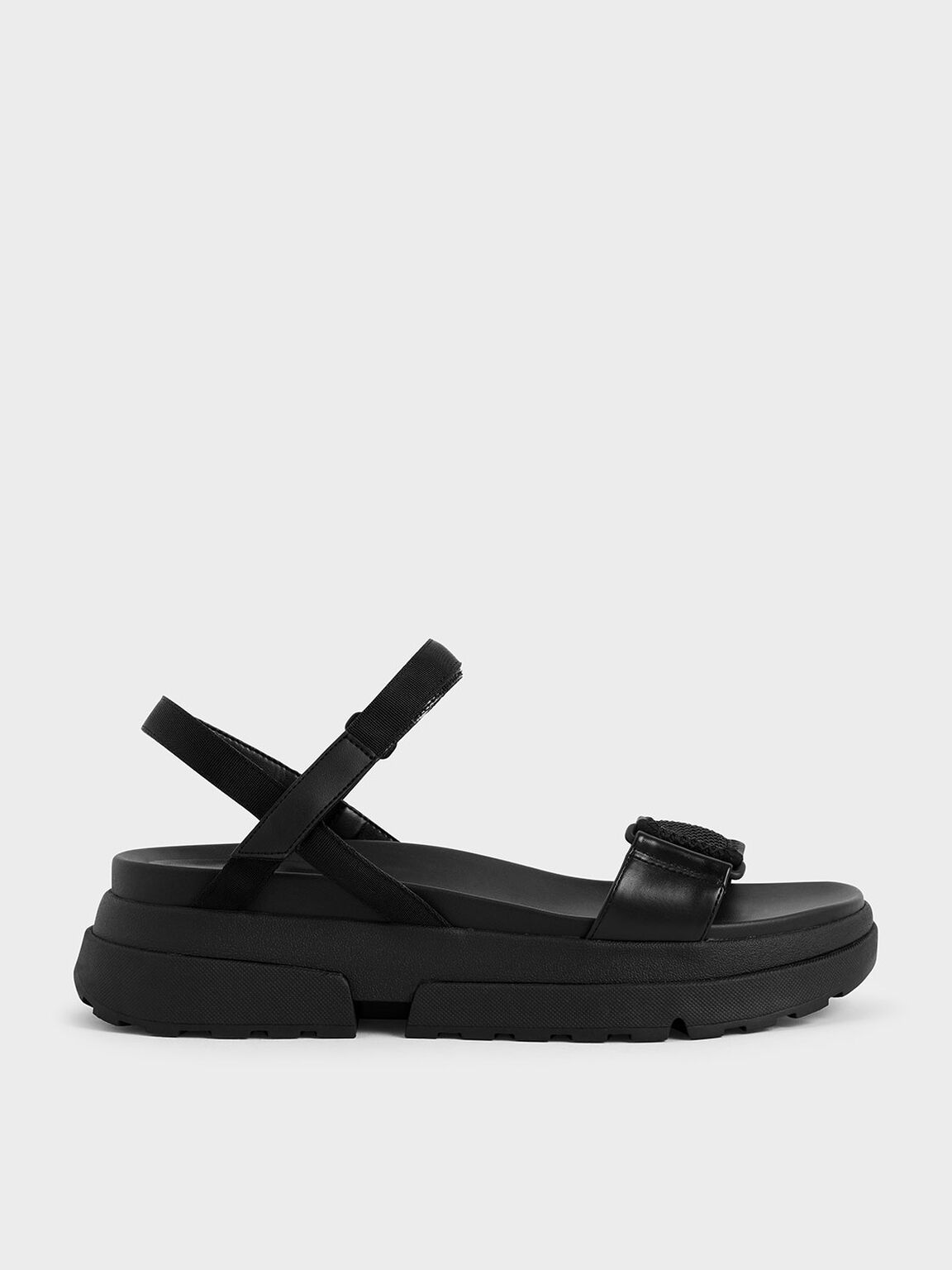 Mila Mesh & Grosgrain Flatform Sandals in Black, product photograph