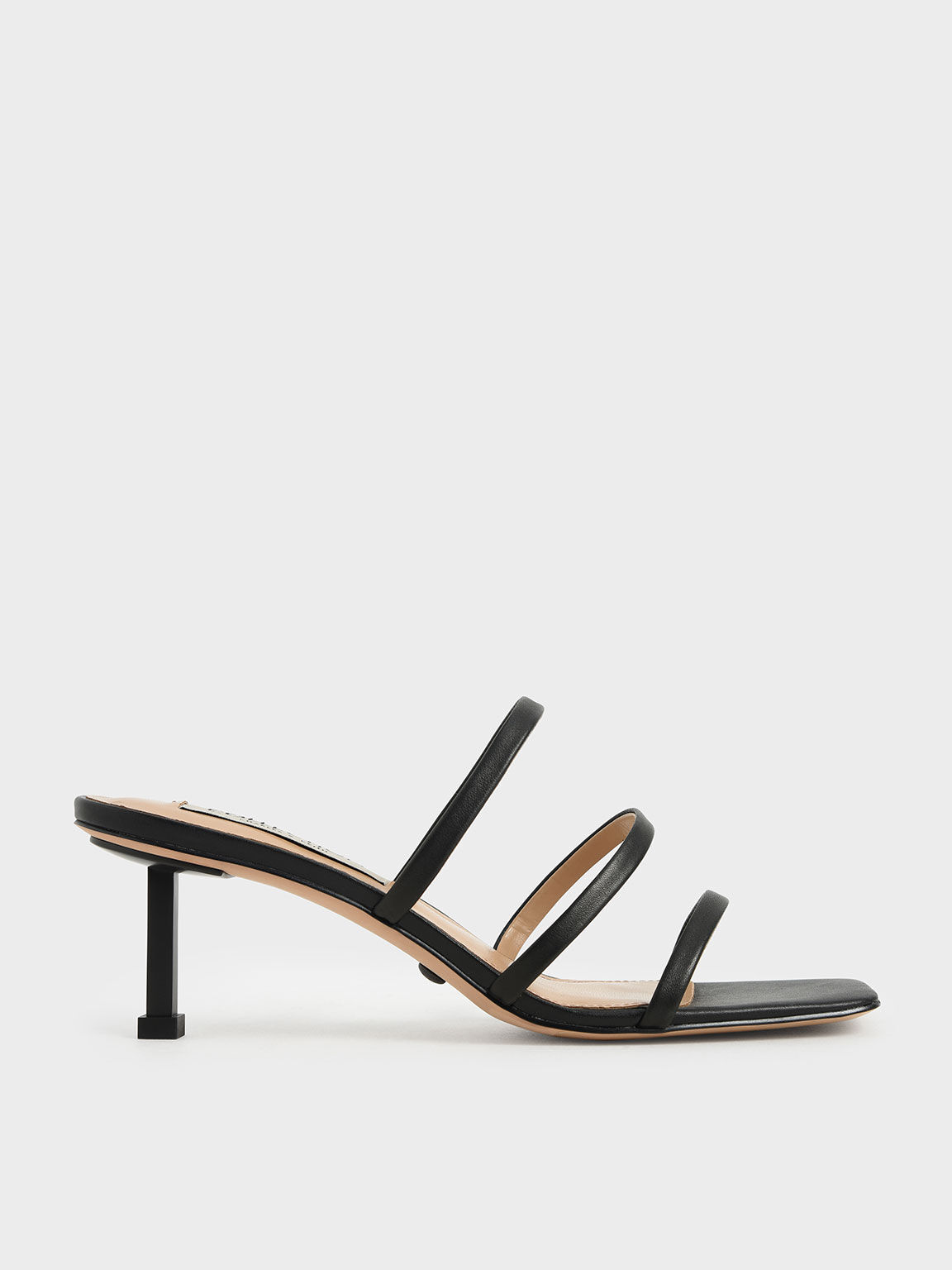Greta Strappy Heeled Mules in Black, product photograph