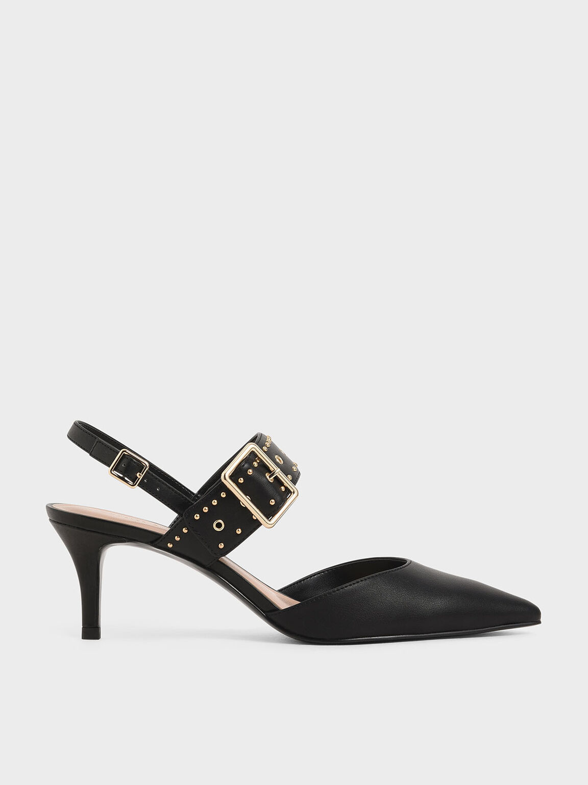 Leona Studded Slingback Heels in Black, product photograph