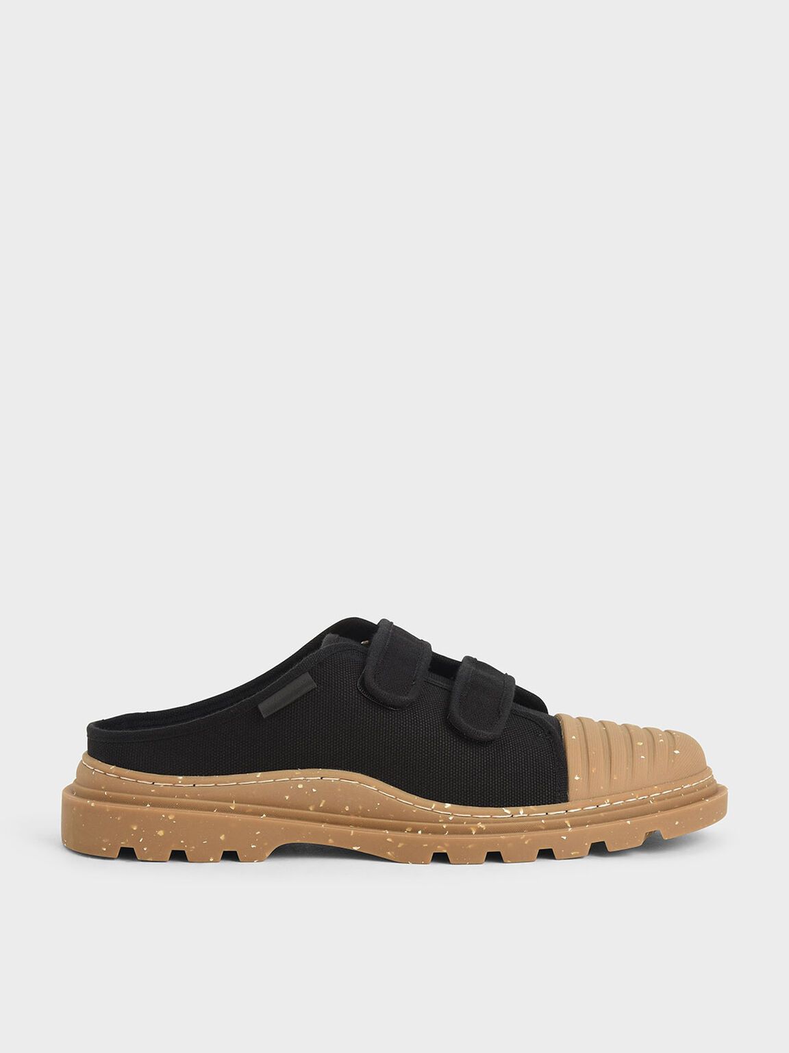 Jade Velcro Strap Sneaker Mules in Black, product photograph
