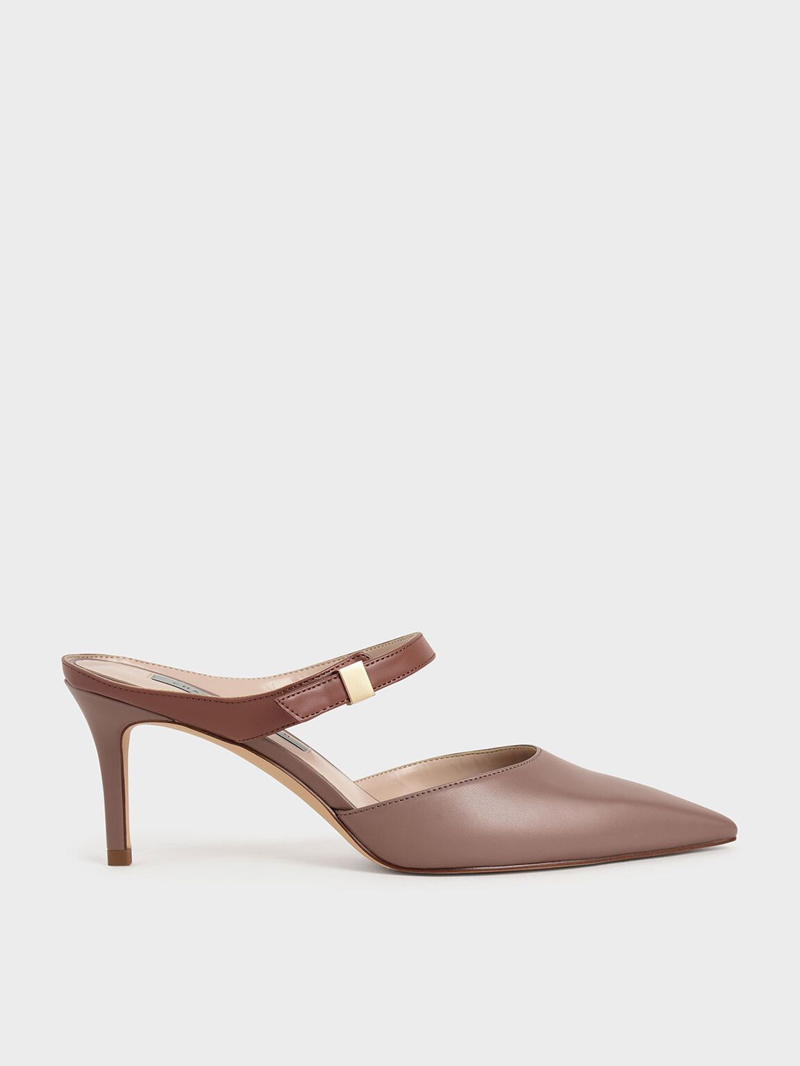 Delia Ankle Strap Mules in Mauve, product photograph