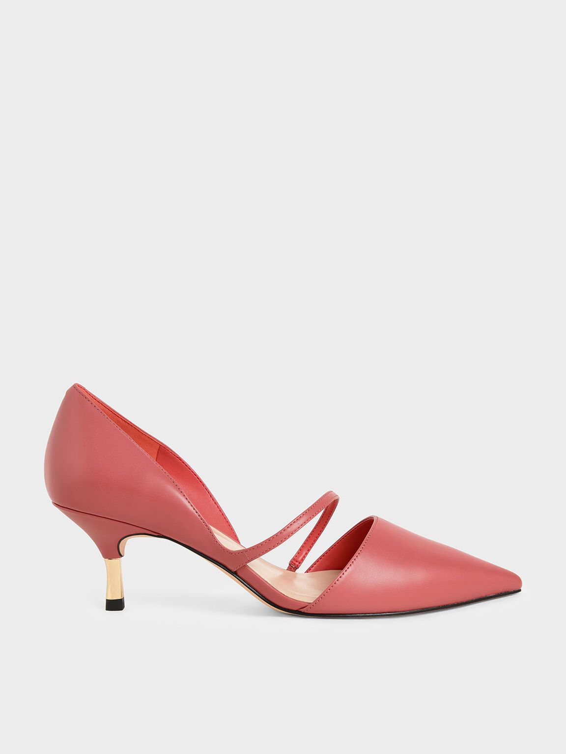 Nadia Asymmetric Strap D'Orsay Pumps in Coral Pink, product photograph