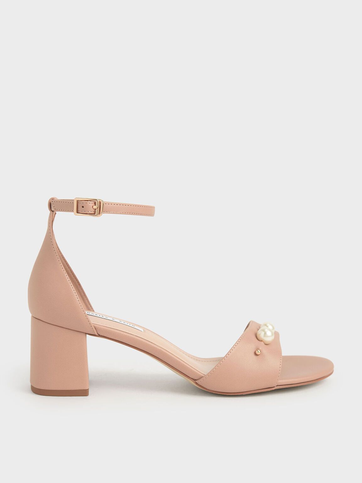 Iris Embellished Block Heel Sandals in Nude, product photograph