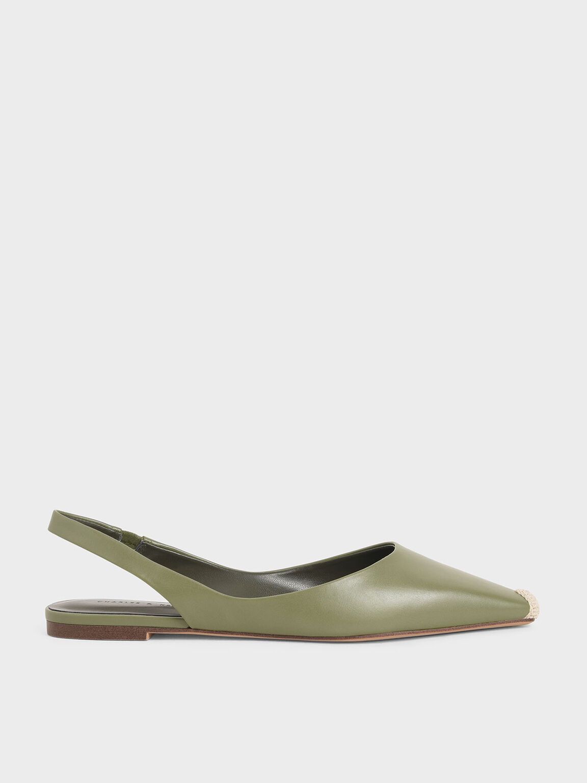 Yara Espadrille Toe Cap Slingback Flats in Olive, product photograph