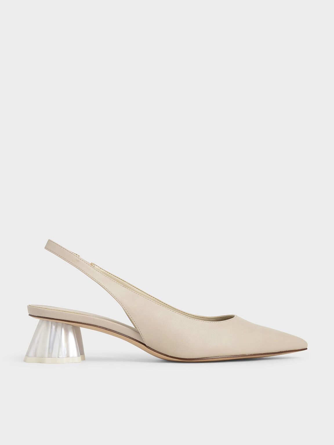 Mira Geometric Heel Slingback Pumps in Beige, product photograph