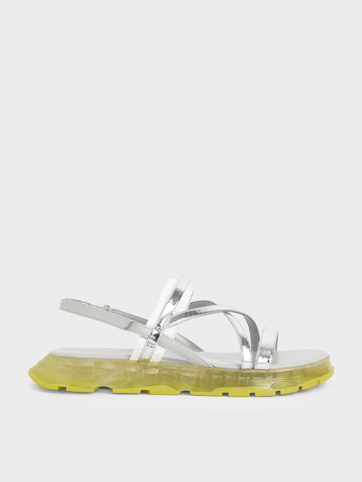 Odessa Grosgrain Strappy Flatform Sandals in Silver, product photograph