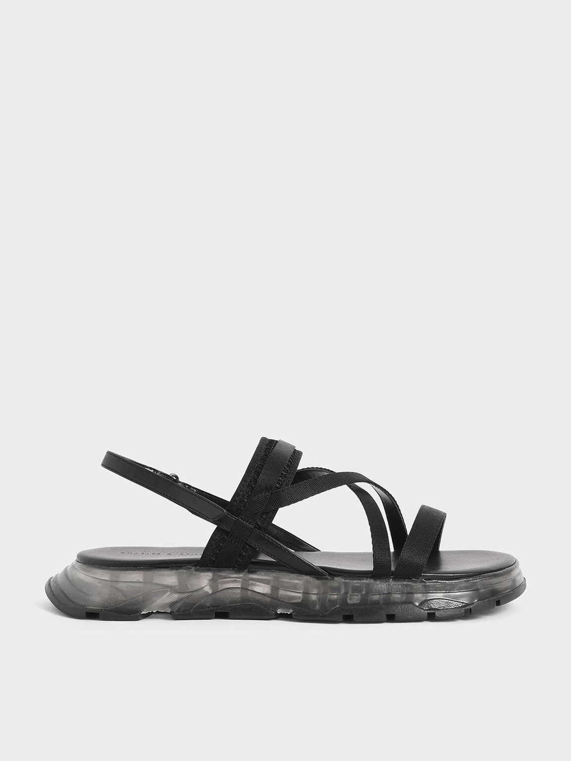 Odessa Grosgrain Strappy Flatform Sandals in Black, product photograph