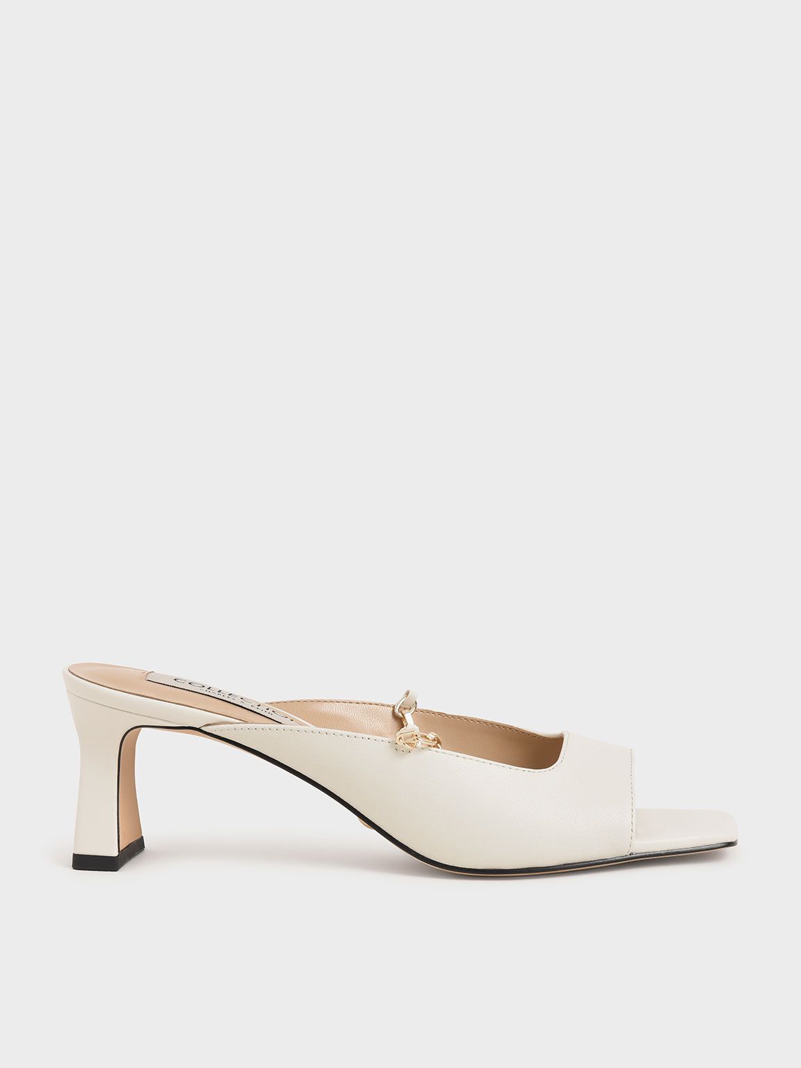 Aurelia Leather Chain Link Mules in White, product photograph