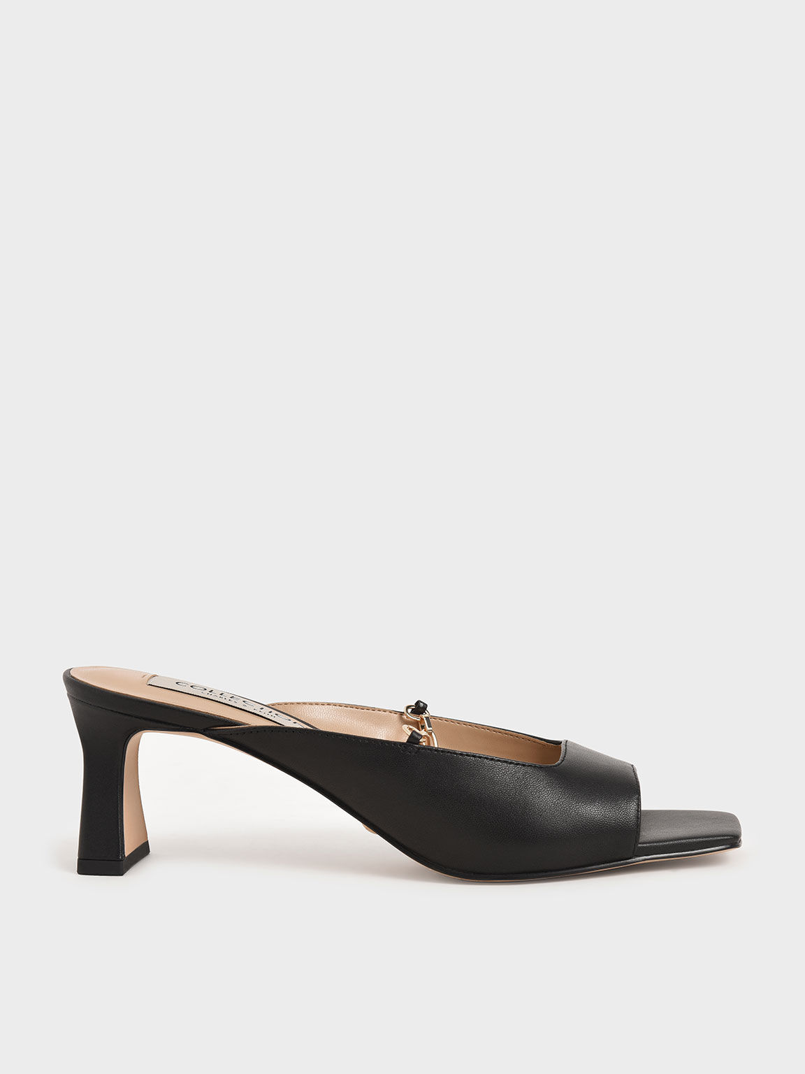 Aurelia Leather Chain Link Mules in Black, product photograph