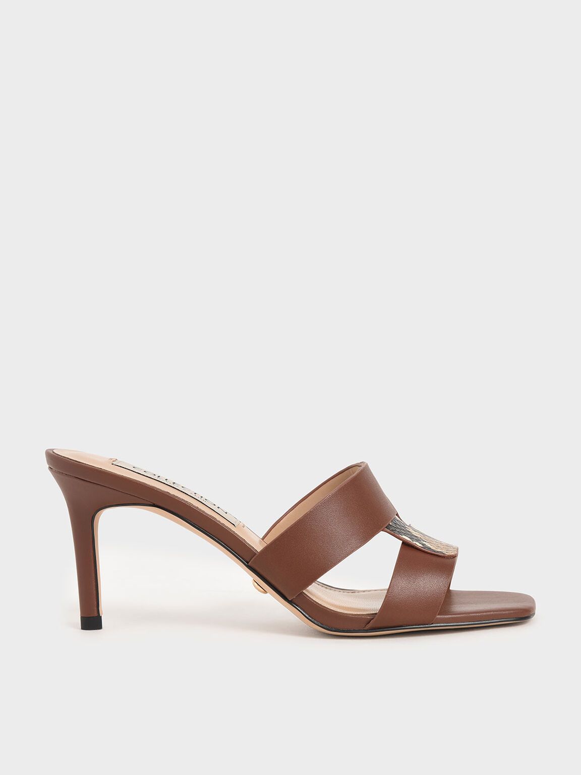 Kaya Leather Cut-Out Stiletto Mules in Brown, product photograph
