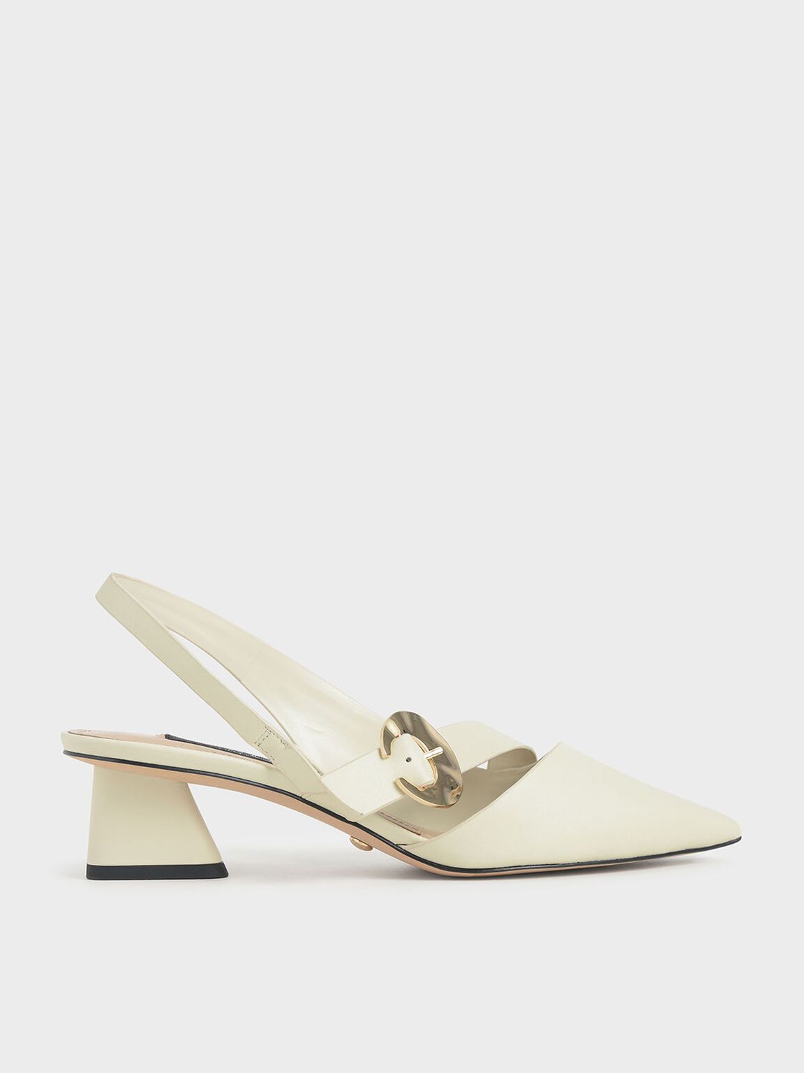 Willow Leather Hammered Buckle Slingback Pumps in Chalk, product photograph