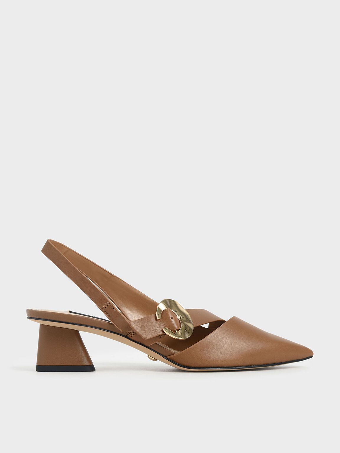 Willow Leather Hammered Buckle Slingback Pumps in Brown, product photograph