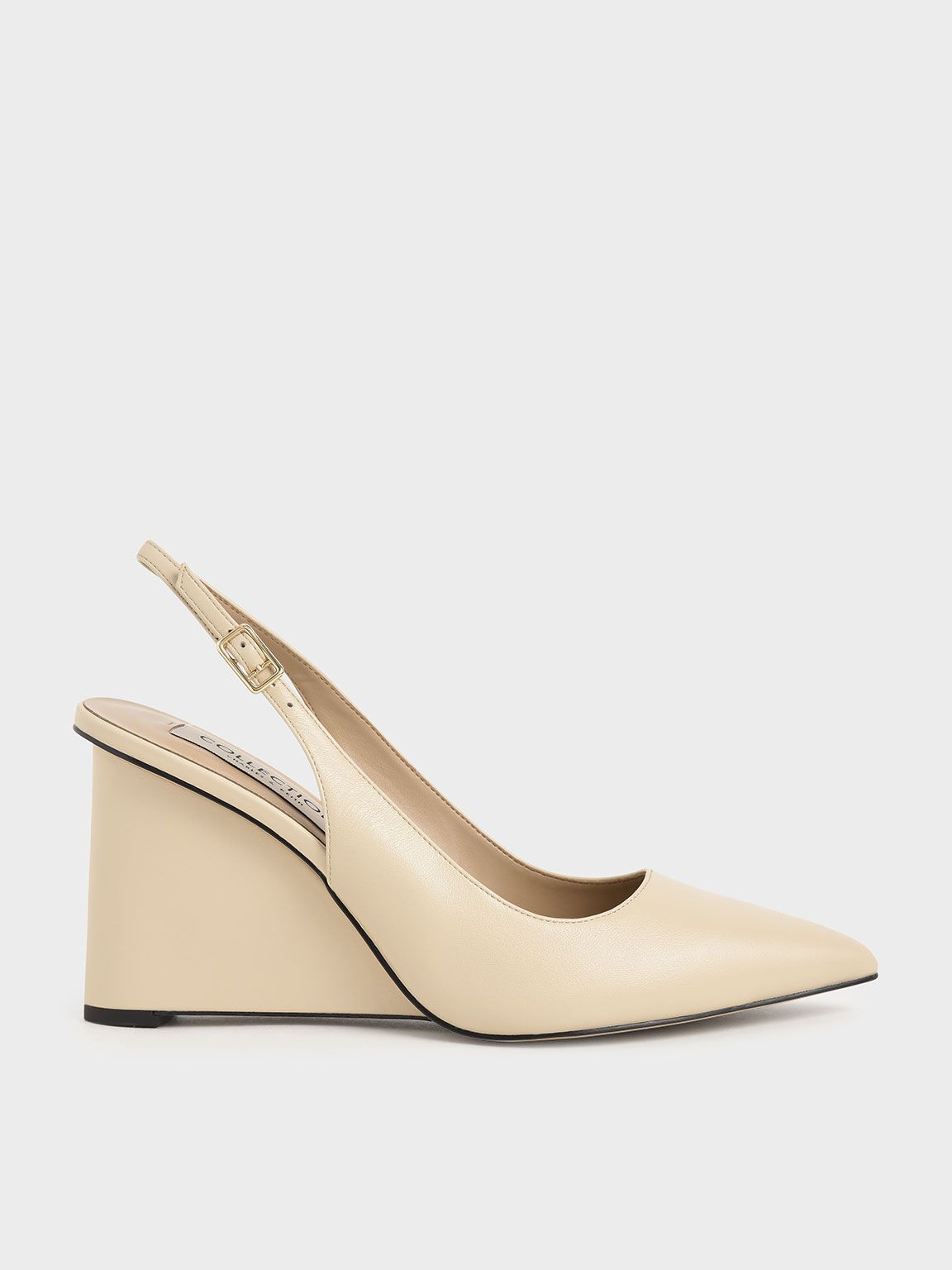 Elena Leather Pointed Toe Slingback Wedges in Chalk, product photograph
