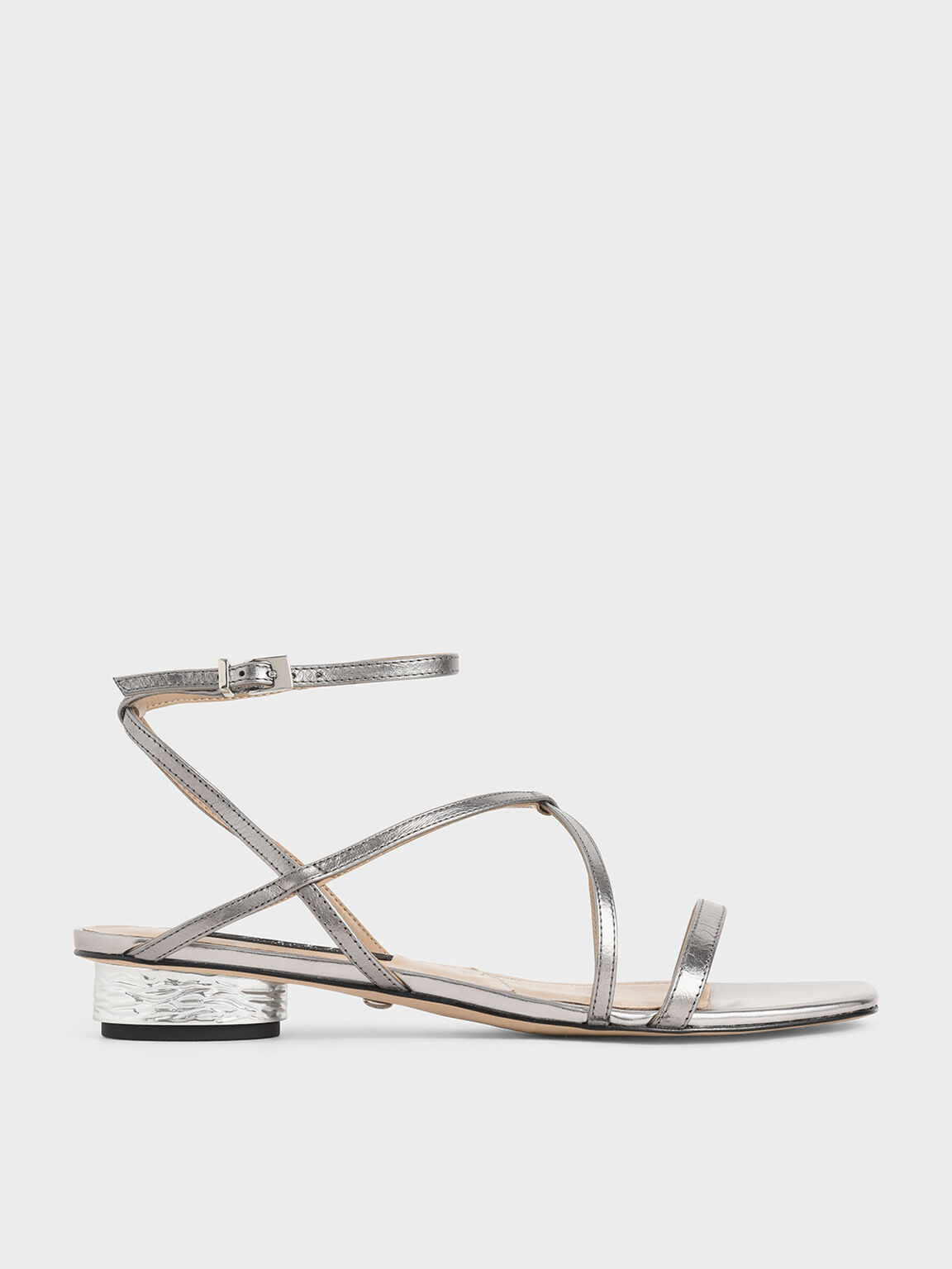Bianca Leather Strappy Sandals in Pewter, product photograph