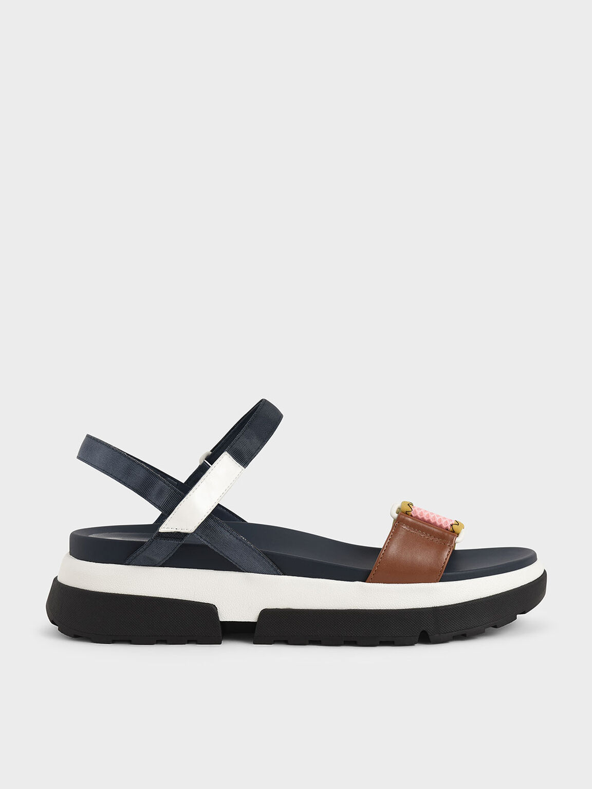 Mila Mesh & Grosgrain Flatform Sandals in Blue, product photograph