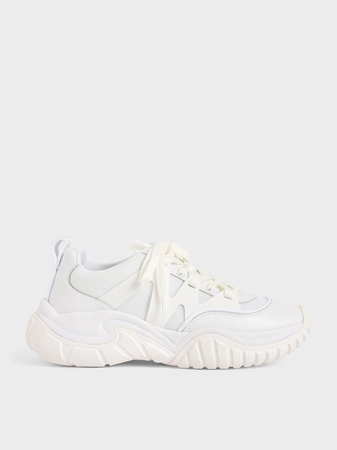 Kara Mesh & Netting Chunky Trainers in White, product photograph
