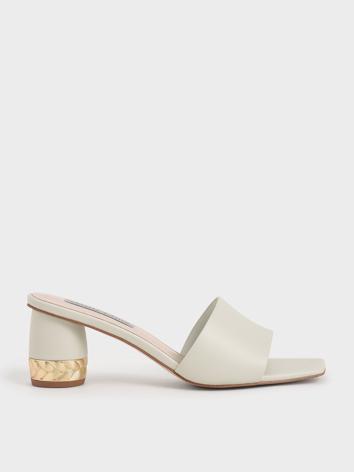 Isla Metallic Accent Mules in White, product photograph