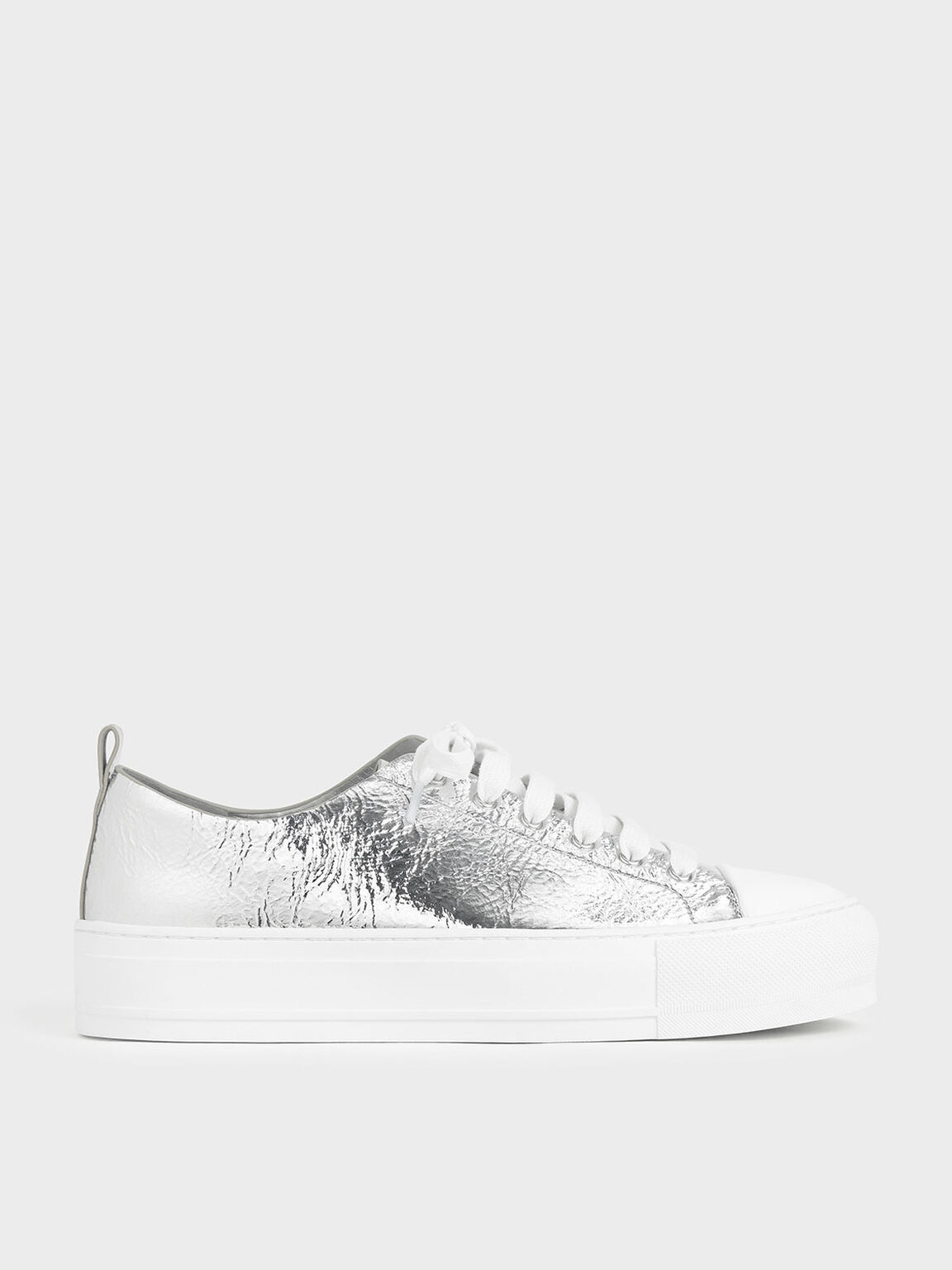 Lucia Metallic Platform Sneakers in Silver, product photograph