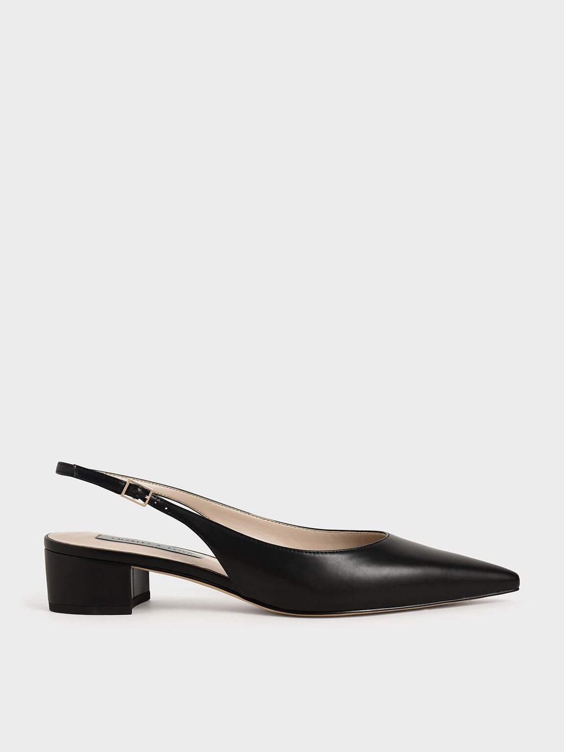 Thea Pointed Toe Slingback Pumps in Black, product photograph