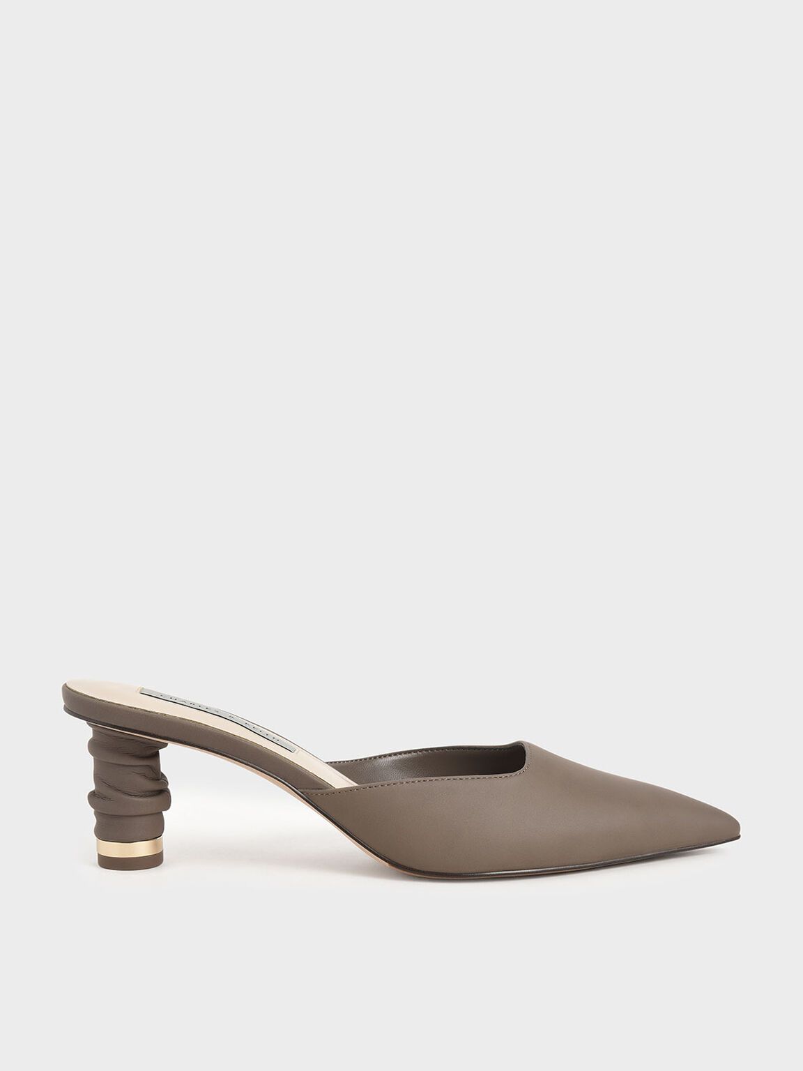 Maia Ruched Cylindrical Heel Mules in Dark Brown, product photograph