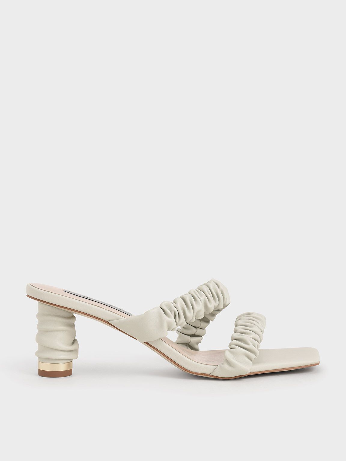 Lena Ruched Strap Mules in White, product photograph