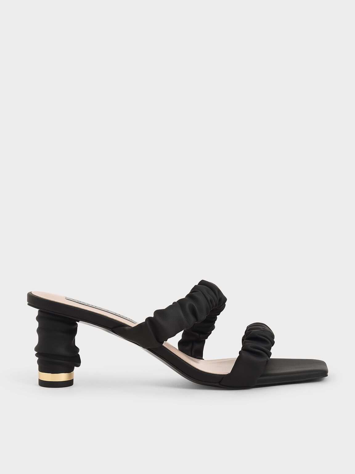 Lena Ruched Strap Mules in Black, product photograph