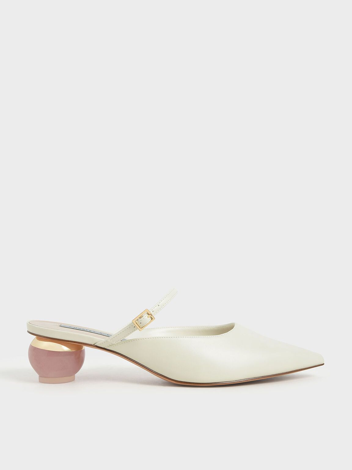 Orla Sculptural Heel Pointed Toe Mules in Chalk, product photograph
