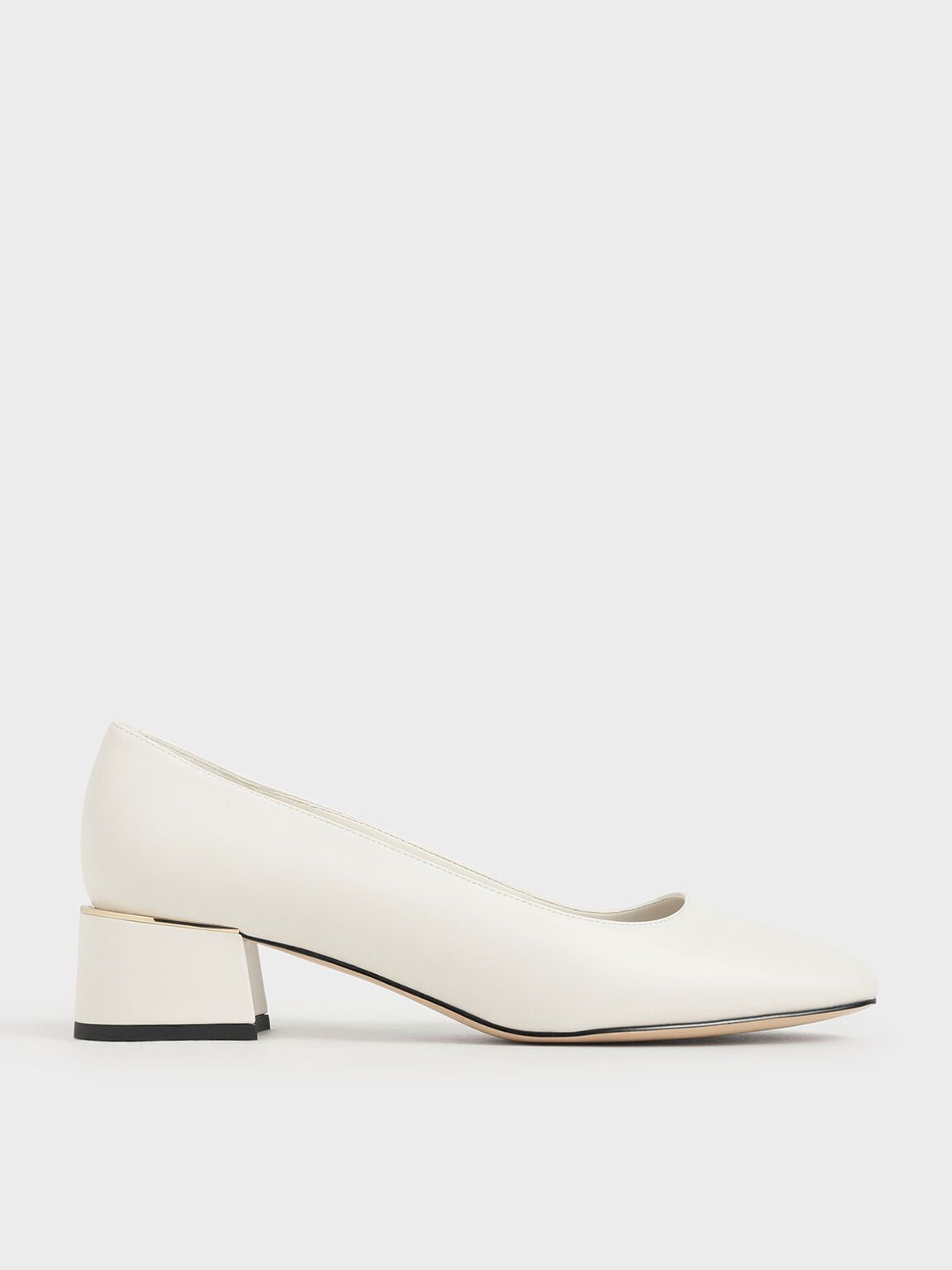 Vera Square Toe Block Heel Pumps in Chalk, product photograph