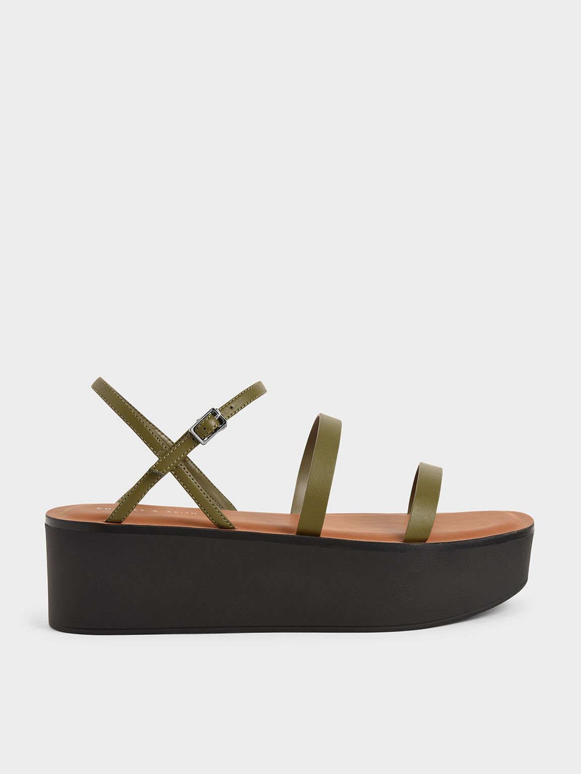 Hazel Strappy Flatform Sandals in Olive, product photograph