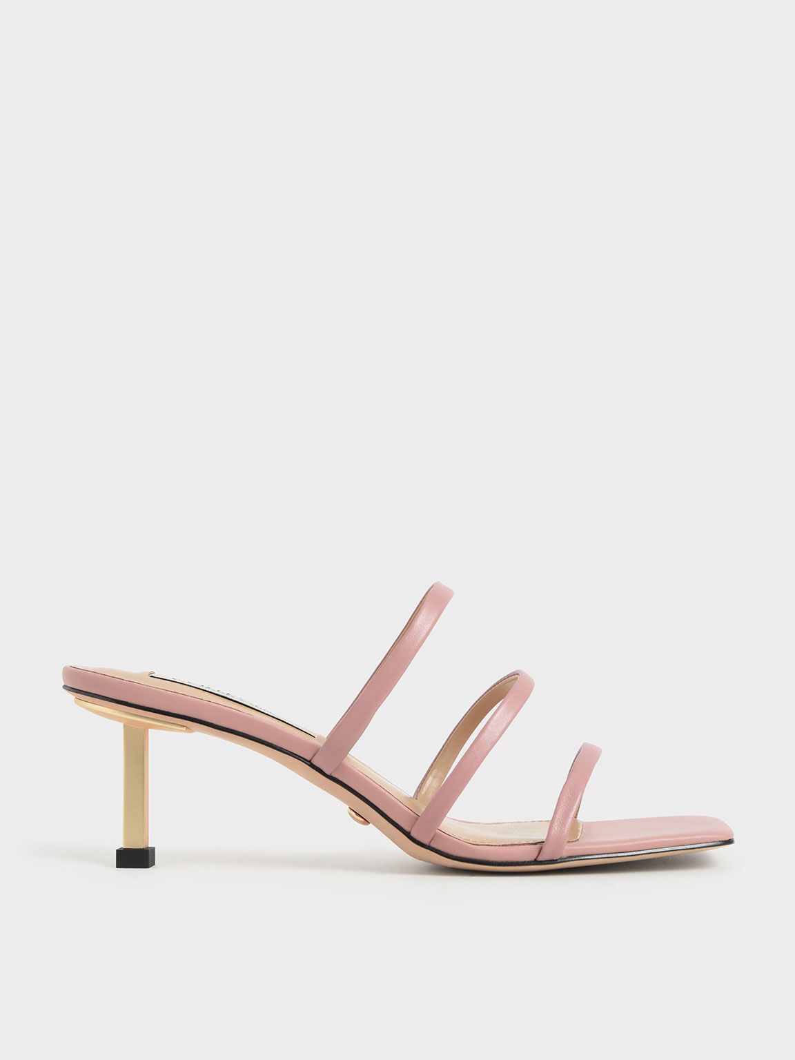 Greta Strappy Heeled Mules in Pink, product photograph