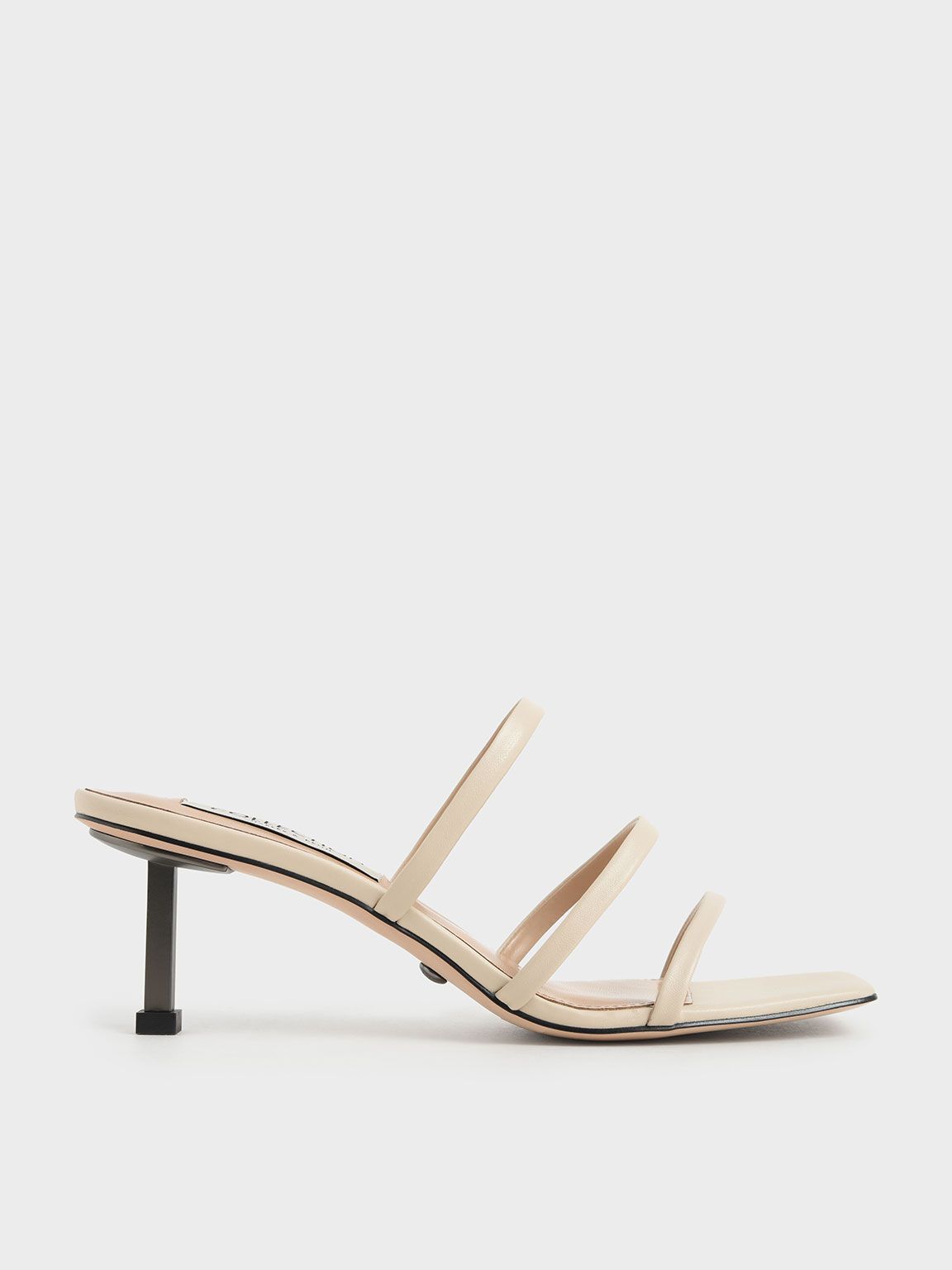 Greta Strappy Heeled Mules in Chalk, product photograph