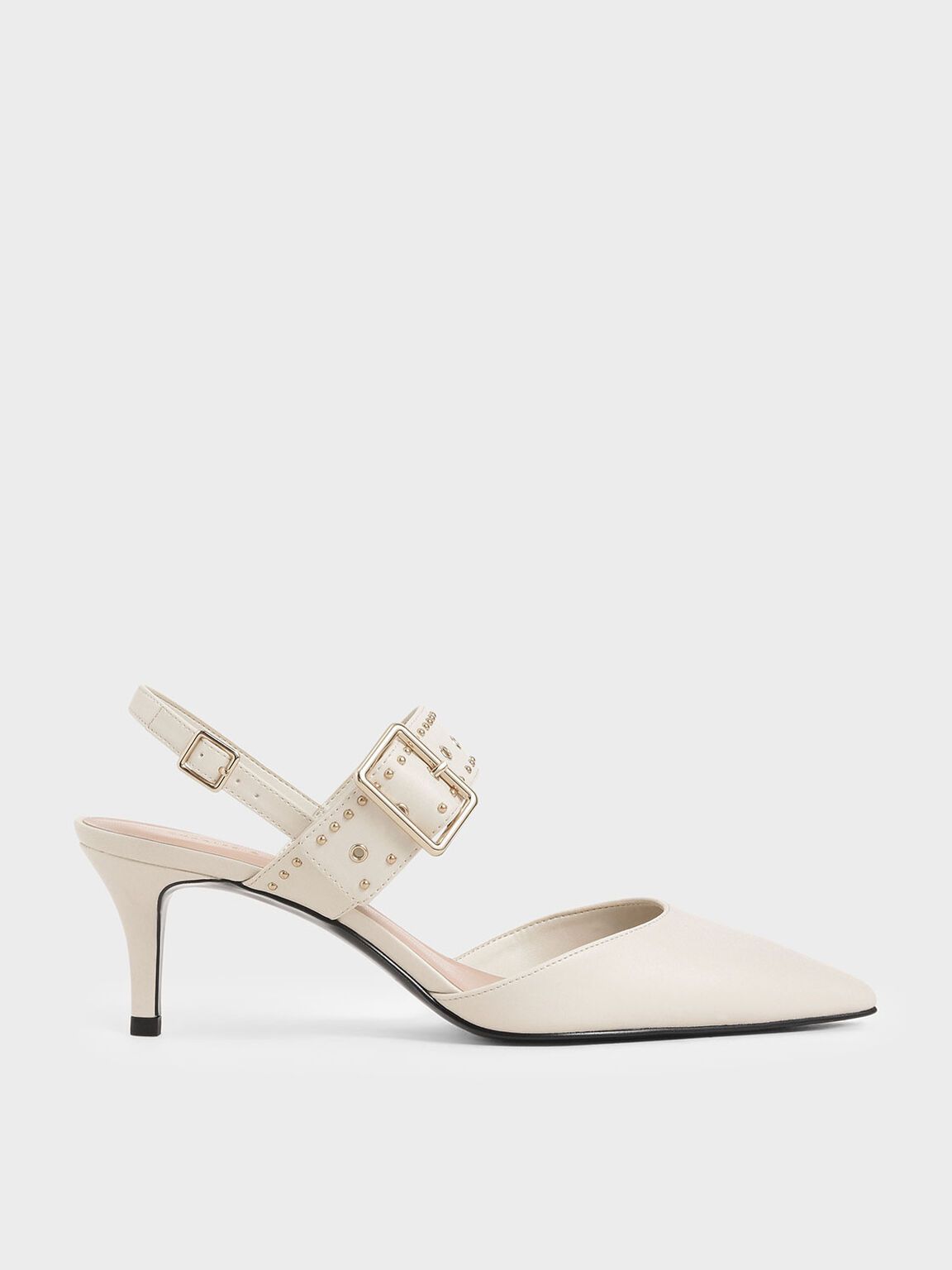 Leona Studded Slingback Heels in Chalk, product photograph