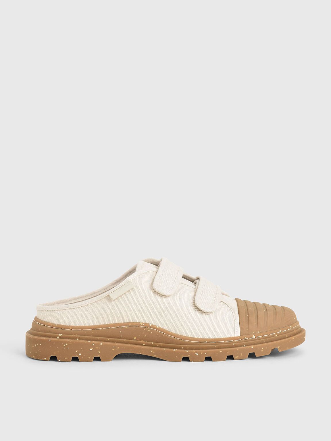 Jade Velcro Strap Sneaker Mules in Cream, product photograph