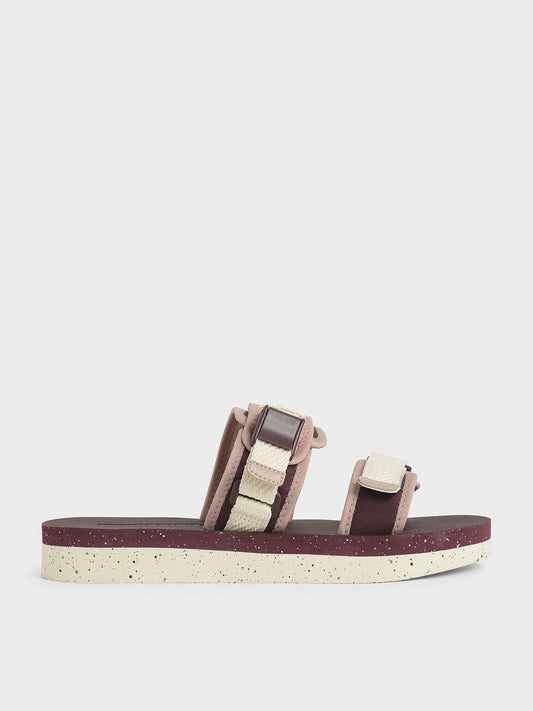 Nora Velcro Strap Flatforms in Burgundy, product photograph