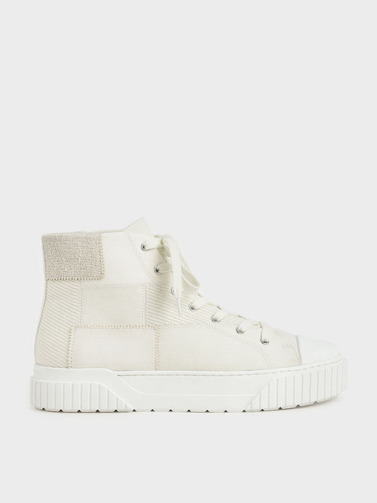 Ines Woven Fabric High Top Sneakers in Chalk, product photograph
