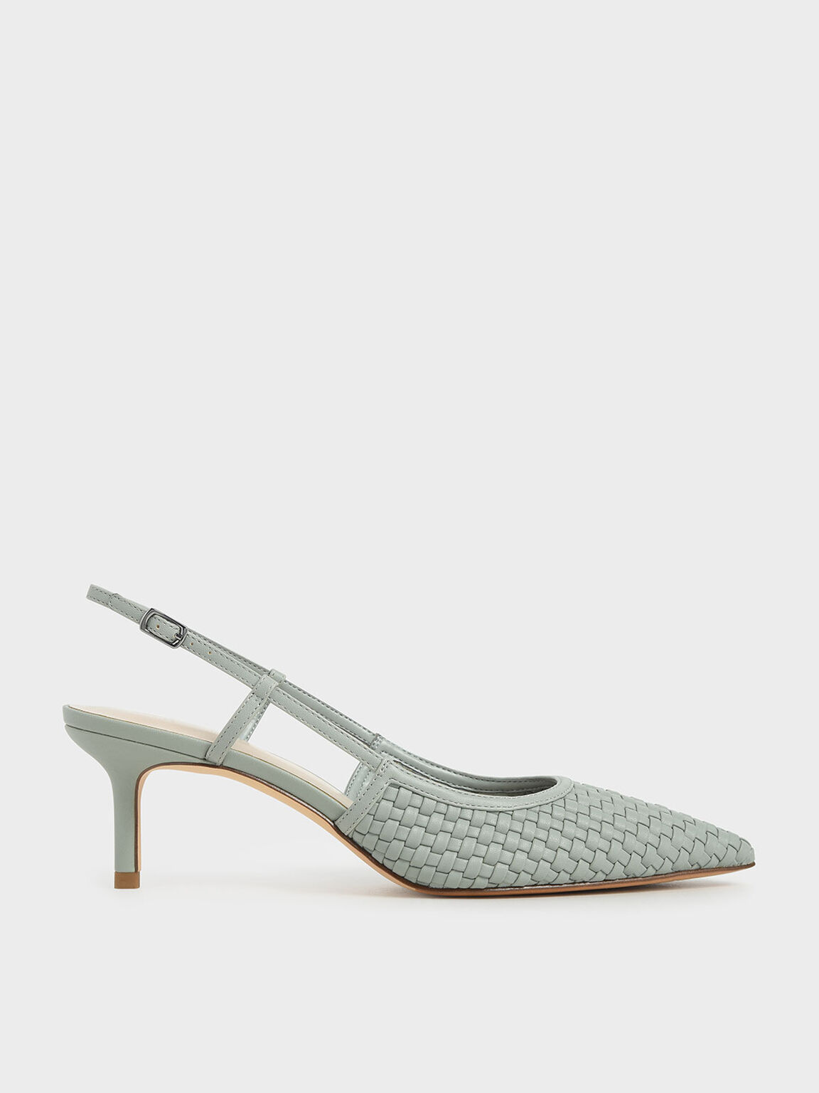 Bella Woven Slingback Pumps in Sage Green, product photograph